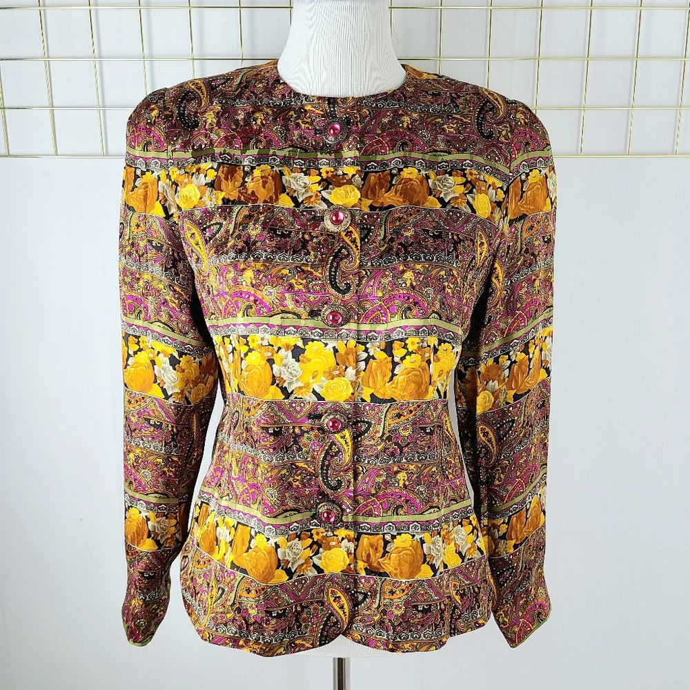 Anne Crimmins for Umi Collections Silk Paisley Baroque Vintage Blazer
